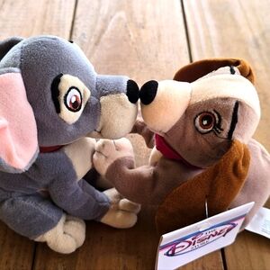 Vintage Disney Bean Bag Plush - CLASSIC LADY & THE TRAMP Set (7 inch) “NWT”